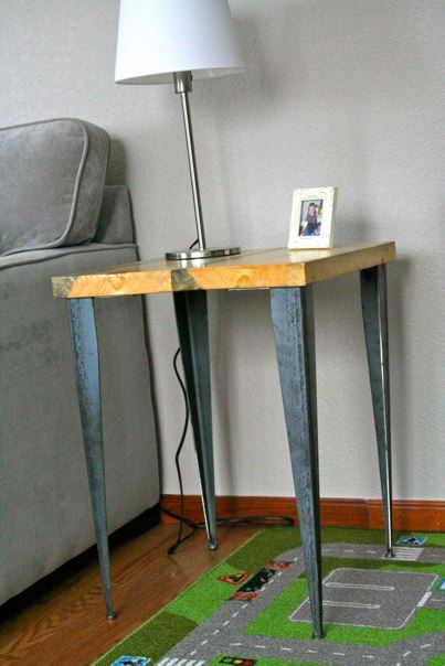 Matched Coffee Table End Table With Tapered Angle Iron Legs
