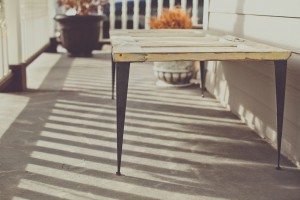 vintage door coffee table with tapered angle iron legs