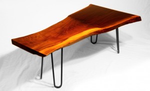 raw wood coffee table with hairpin legs