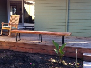redwood slab outdoor bench