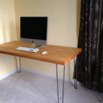 butcher block style desk with hairpin legs