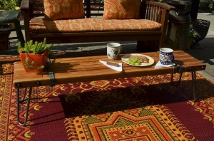 metal banded rustic table with hairpin legs