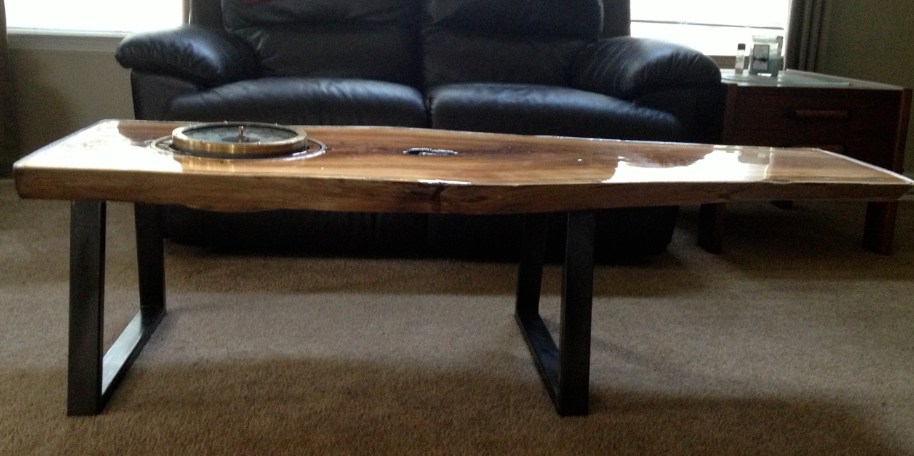 coffee table with metal bench legs