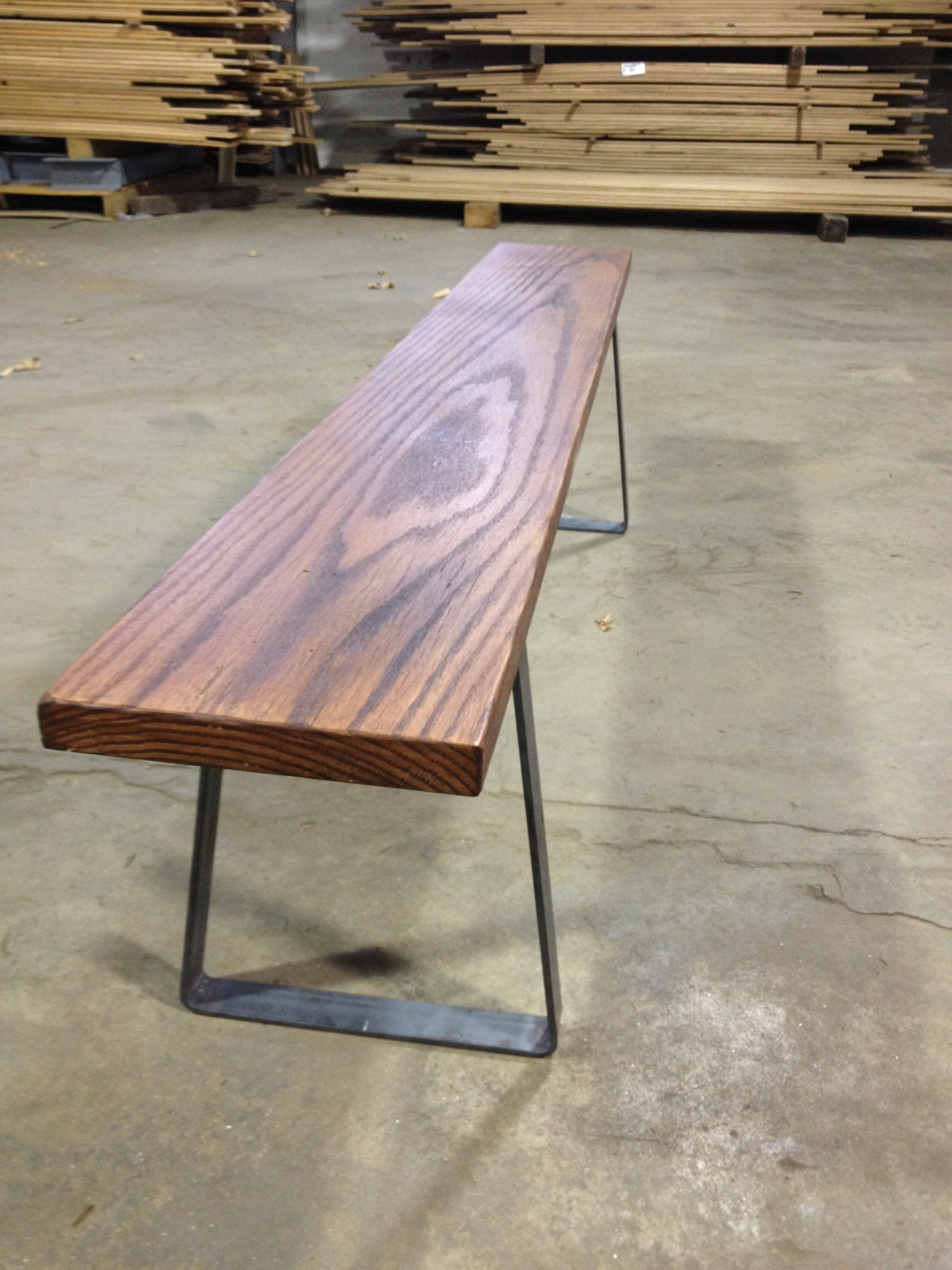 reclaimed oak bench with metal bench legs