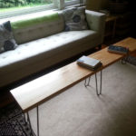 long coffee table with six hairpin legs