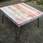 distressed tabletop with hairpin legs