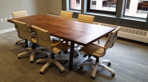 conference table with custom metal bench legs