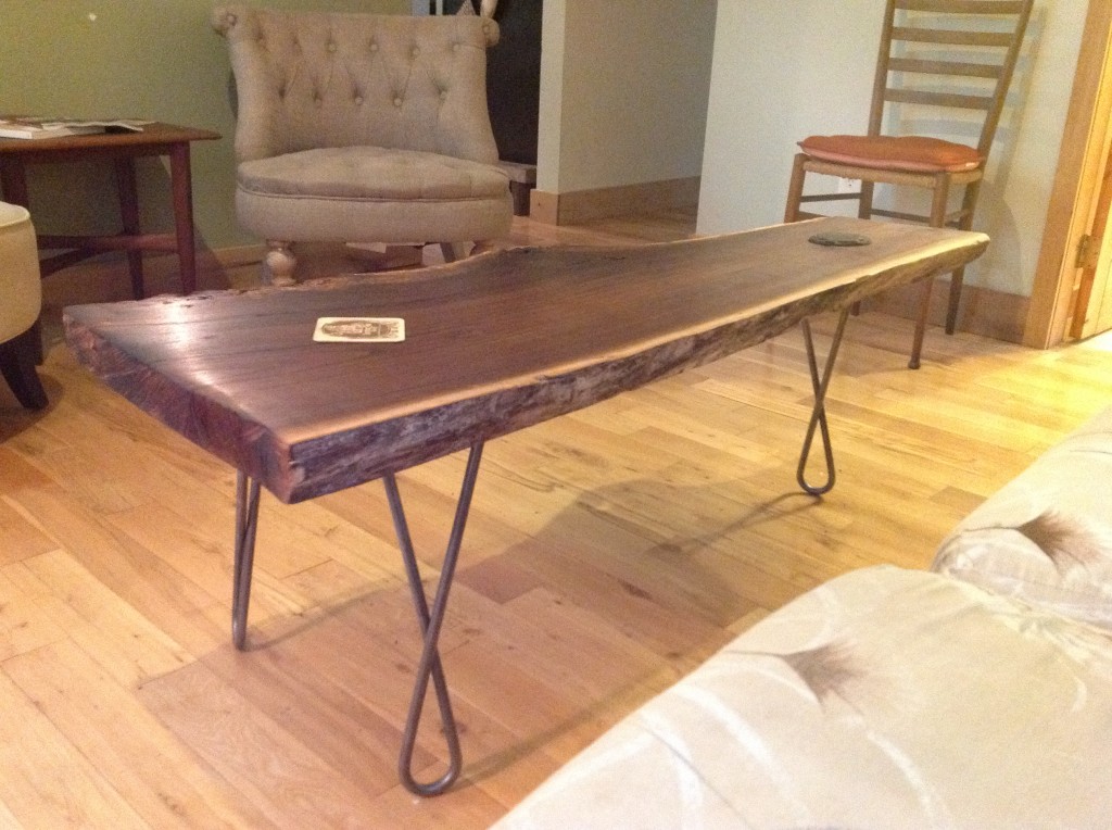 walnut coffee table with twist hairpin legs