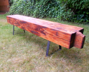 dark beam bench with steel bench legs