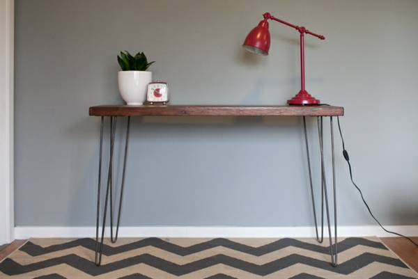 cedar entryway table with hairpin table legs