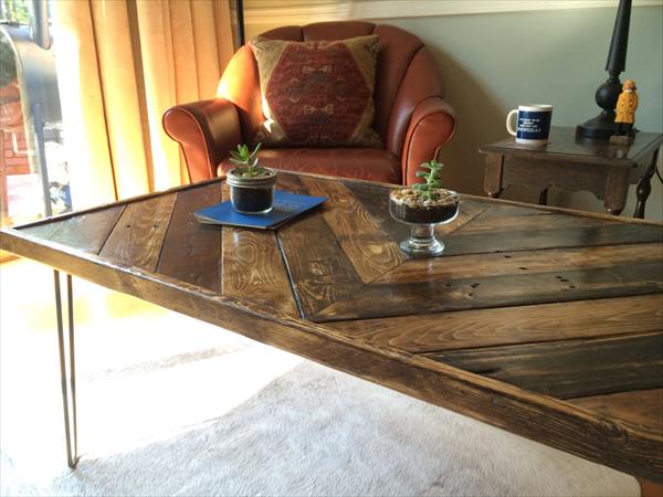 chevron coffee table with hairpin legs