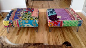 upholstered ottomans with hair pin legs