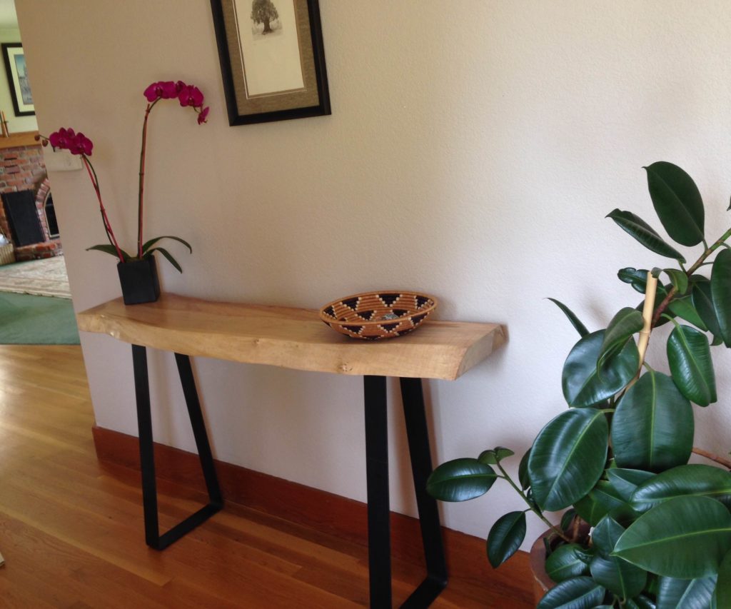 console table with flat bar bench legs