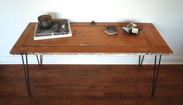 Cupboard Door Table With Hairpin Legs From Above Modern Legs