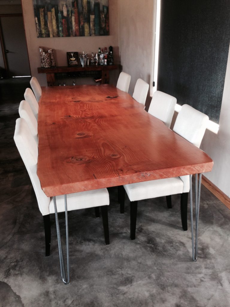 slab table with 3 rod hairpin legs
