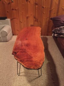oblong live edge slab table with hairpin legs