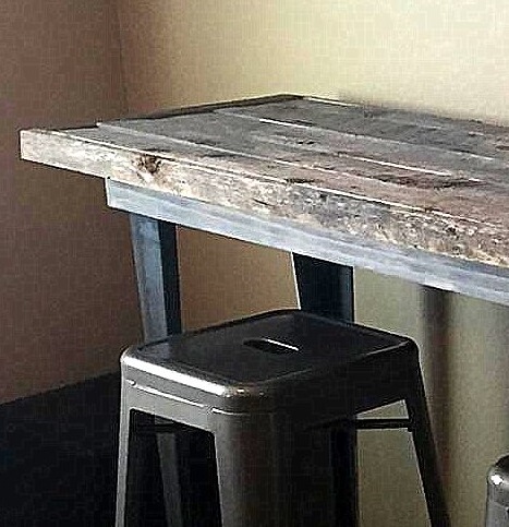 reclaimed wood table with modern metal table legs