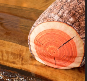 closeup of wood pillow on tube steel bench