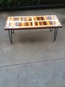 scrap wood table with hairpin legs