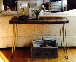 live edge walnut sofa table with hairpin legs
