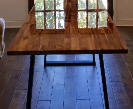 high top table with custom bench legs closeup