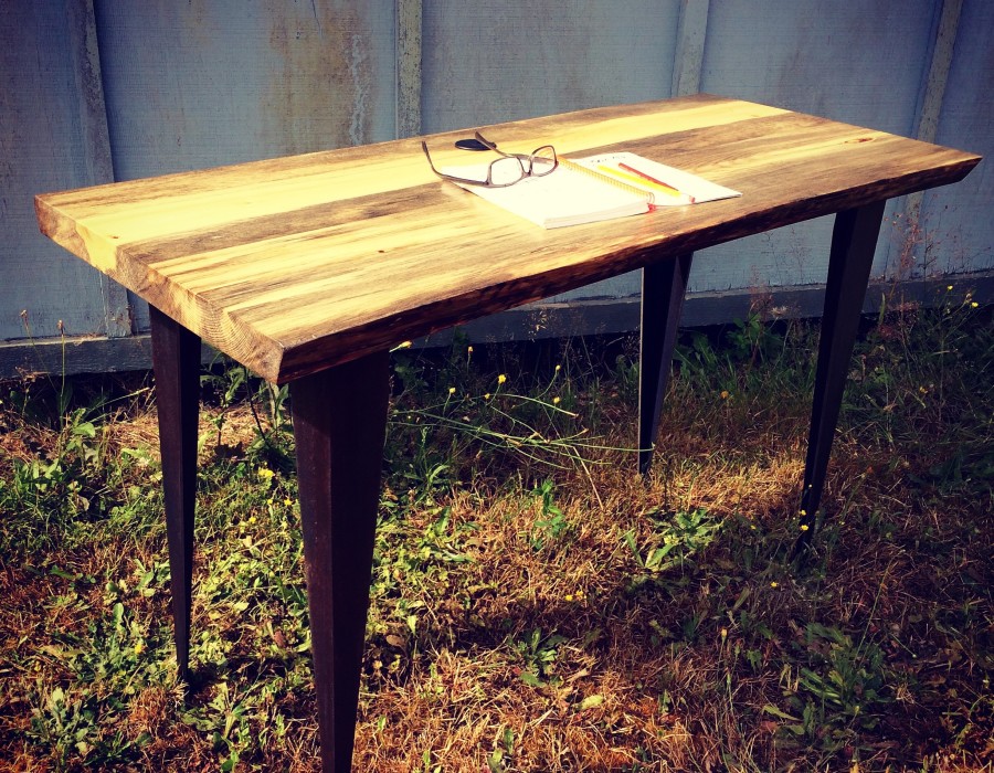 Mike’s Pine Slab Table with Tapered Angle Iron Legs