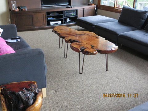 mesquite slab table with classic hairpin legs