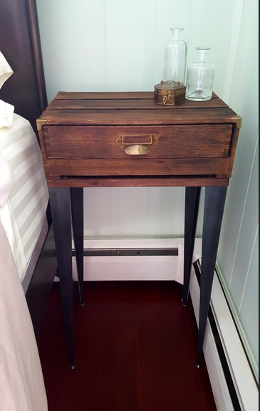 vintage style side table with modern metal legs
