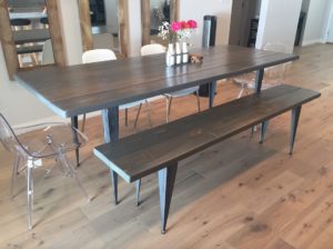 matching dining room set with tapered angle iron legs