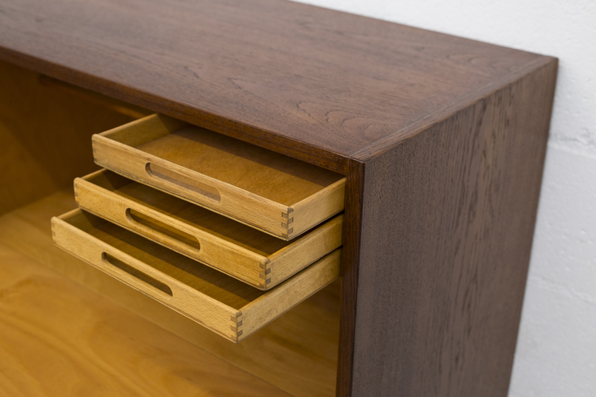 teak sideboard with hairpin legs drawers out