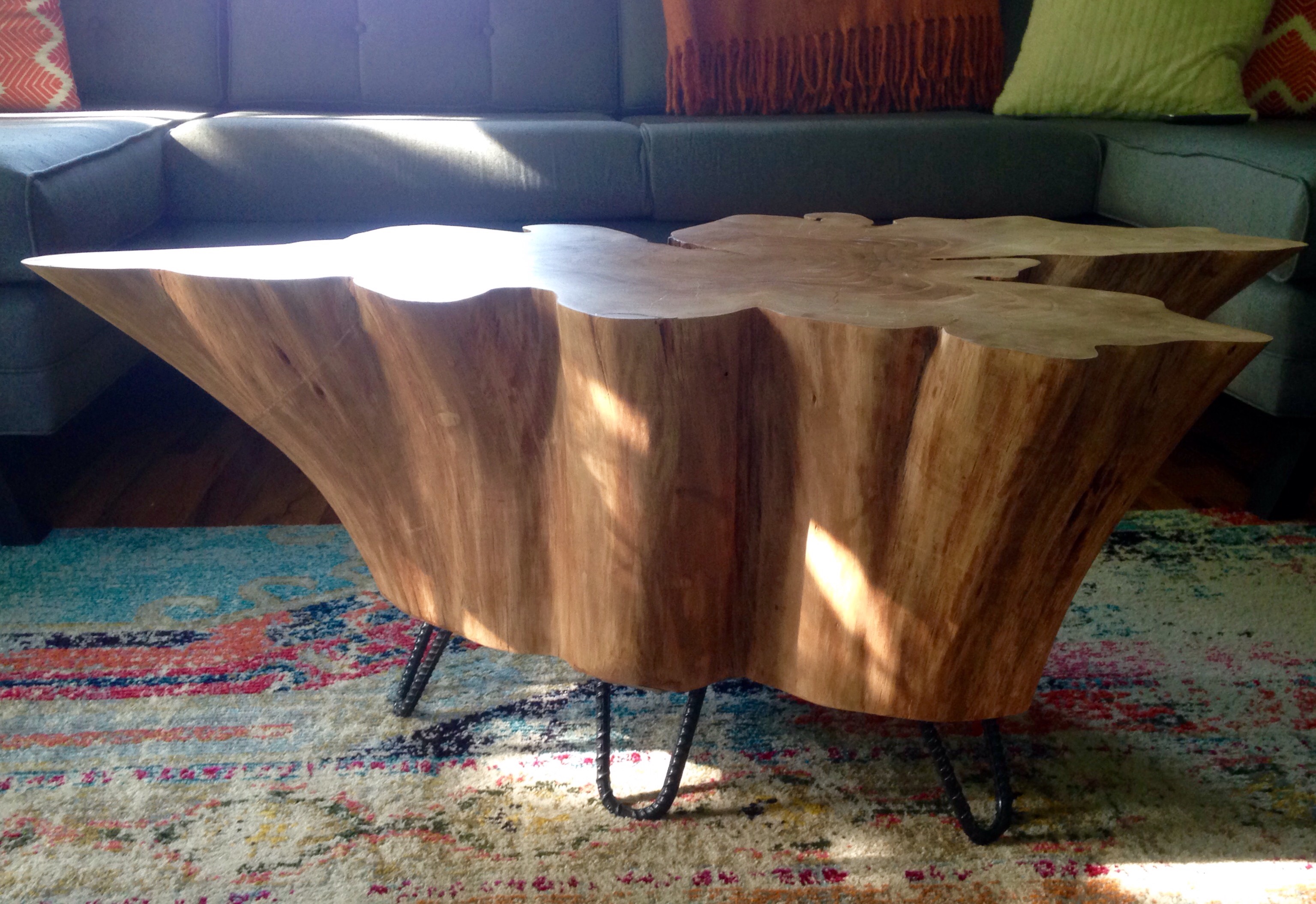 stump section table with short hairpin legs